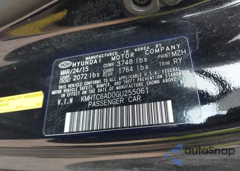 2016 Hyundai Veloster z USA, uszkodzony, nr VIN KMHTC6AD0GU255061